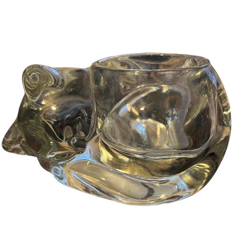 Avon Glass Cat Paperweight Tea Light Candle Holder